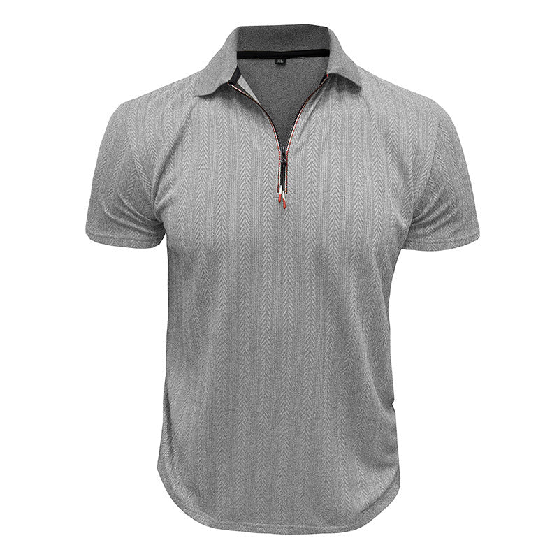 Men’s Polo Shirt – Ribbed Knit – Zipper Neck – High Collar – Standard Fit – Short Sleeve