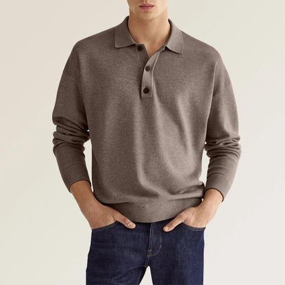 Men’s Polo Shirt – Soft Knit Cotton Blend – Classic Fit – Long Sleeve – Ribbed Cuffs