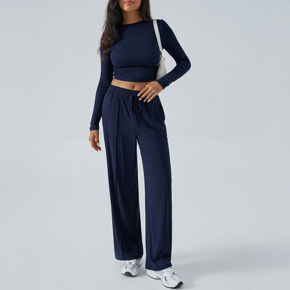 Women’s Two-Piece Set – Cropped Slim Fit Top – High-Waist Wide-Leg Pants