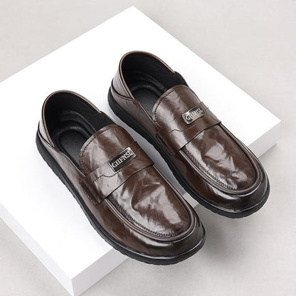 Men’s Loafers – Leather Slip-On – Rubber Sole – Decorative Strap – Business Casual