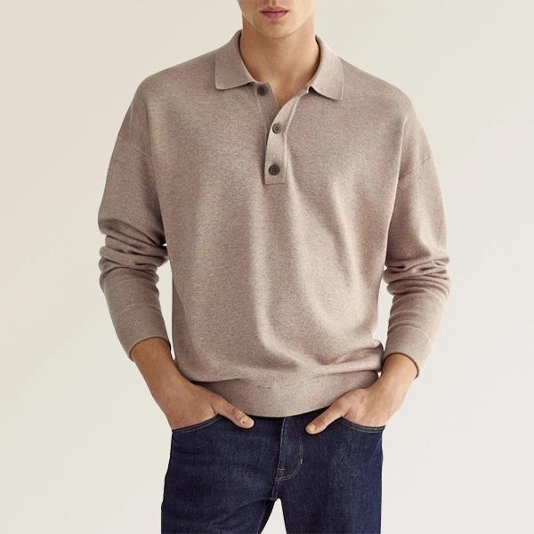 Men’s Polo Shirt – Soft Knit Cotton Blend – Classic Fit – Long Sleeve – Ribbed Cuffs