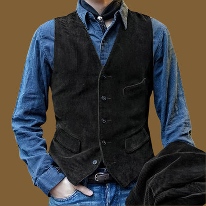 Men’s Vest – Tailored Fit – Corduroy Texture – Button Front – Waist Length Classic