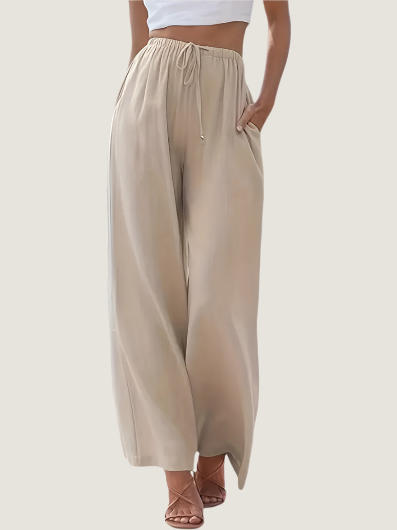 Women’s Wide-Leg Pants – Linen Blend – Relaxed Fit – Drawstring Waist – Full Length