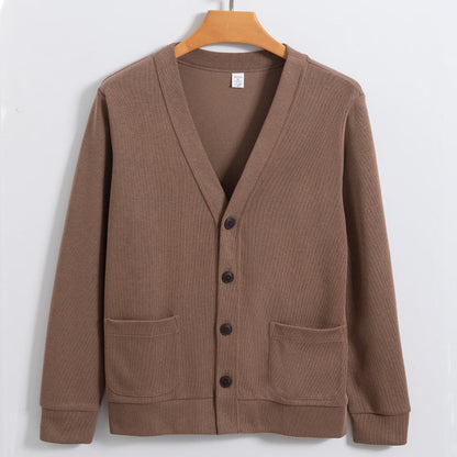 Men’s Cardigan – Cotton Knit – Relaxed Fit – V-Neck – Button Front – Pockets