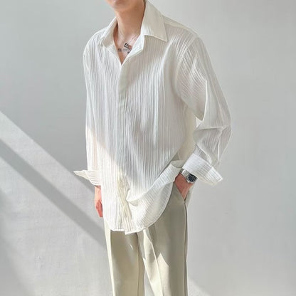 Unisex Long Sleeve Shirt – Crinkle Fabric – Oversized Fit – Button Down Casual Style