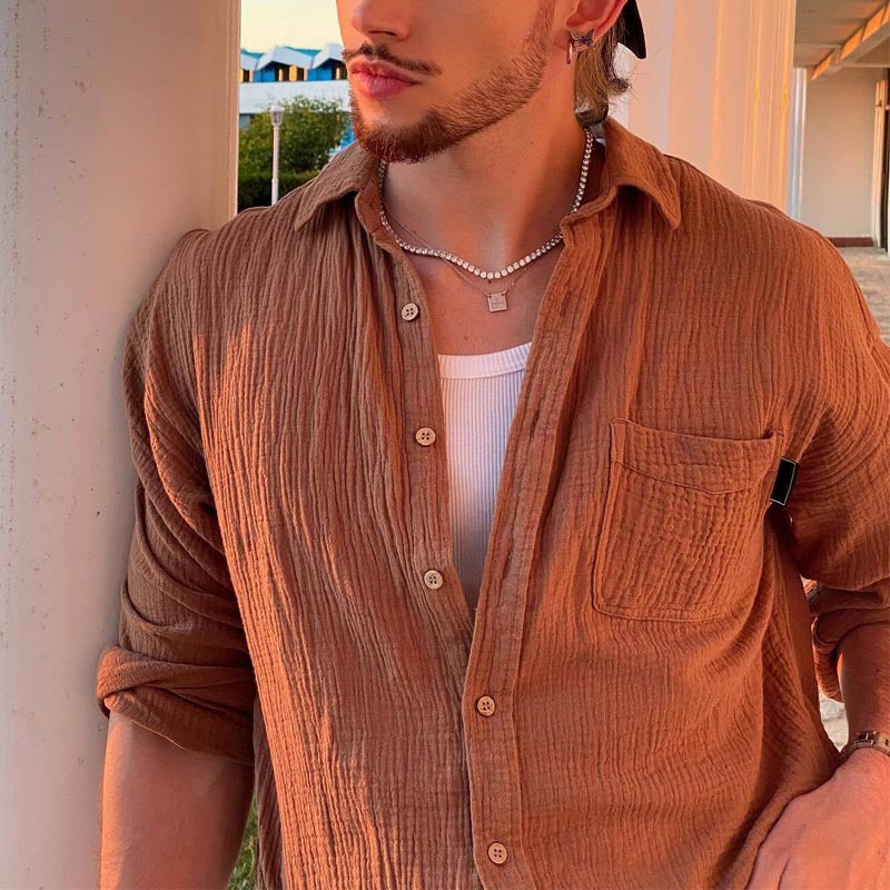 Men’s Long Sleeve Shirt – Relaxed Fit – Cotton Blend – Button Down Casual Style
