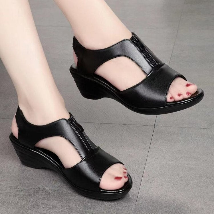 Women’s Wedge Sandals – Open Toe – Ankle Strap – Zipper Closure – Breathable Upper