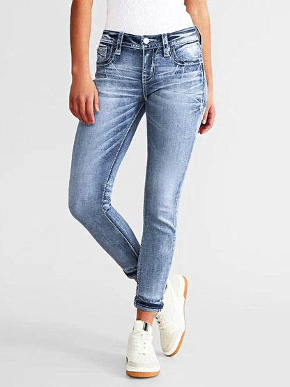 Women’s Slim Fit Jeans – Stretch Denim – Embroidered – Ankle Length Casual Wear