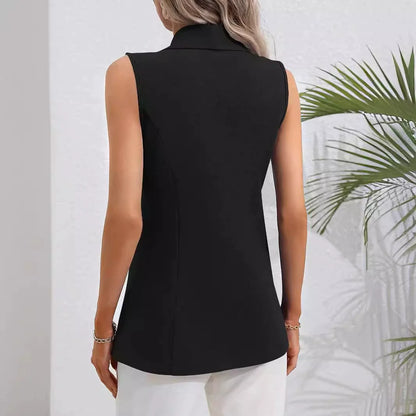 Women’s Sleeveless Blazer Vest – Slim Fit – Notched Lapel – Single Button Closure