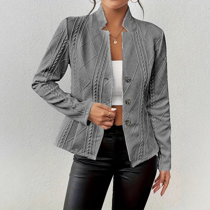 Women’s Blazer – Tailored Fit – Textured Luxury Fabric – Button Front – Stand Collar