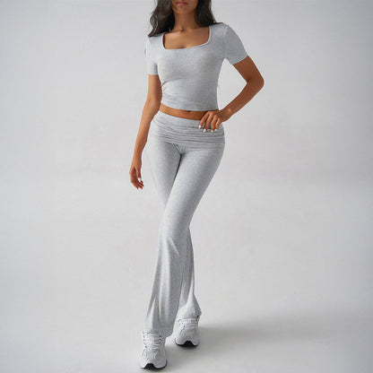 Women’s Two-Piece Set – Slim Fit Crop Top & Flared Pants – Stretch Breathable Fabric