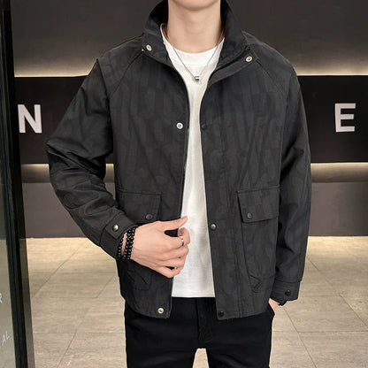 Men’s Jacket – Relaxed Fit – Lightweight Woven Fabric – Stand Collar – Zip Front
