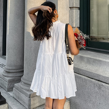 Women’s A-Line Dress – Sleeveless Loose Fit – Tiered Hem – Lightweight Cotton Blend