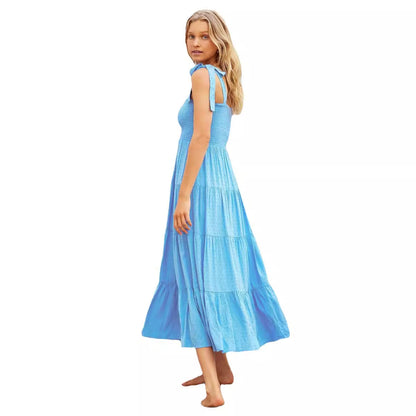 Women’s Midi Dress – Smocked Bodice – Adjustable Straps – Tiered Flowing Skirt