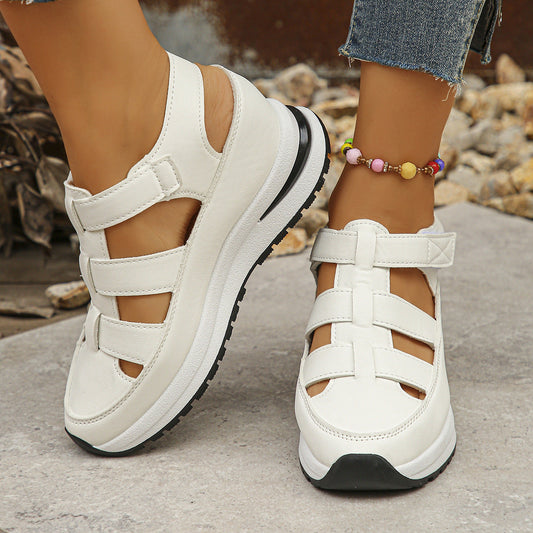 Women’s Wedge Sandals – Closed Toe – Cut-Out Straps – Platform Sole – Adjustable Fit