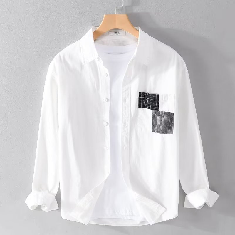 Men’s Long Sleeve Shirt – Relaxed Fit – Breathable Blend – Button Down – Patch Pocket