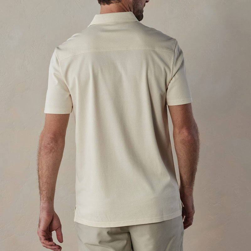Men’s Polo Shirt – Slim Fit – Cotton Blend – V-Neck with Buttons – Striped Short Sleeve