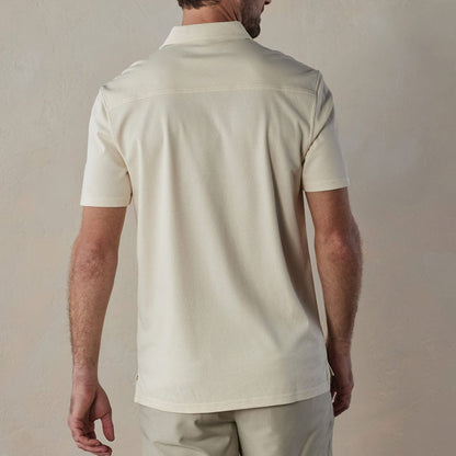 Men’s Polo Shirt – Slim Fit – Cotton Blend – V-Neck with Buttons – Striped Short Sleeve