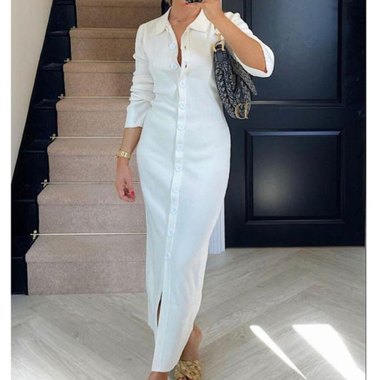 Women’s Shirt Dress – Slim Fit – Button Down – Collared – Midi to Full Length