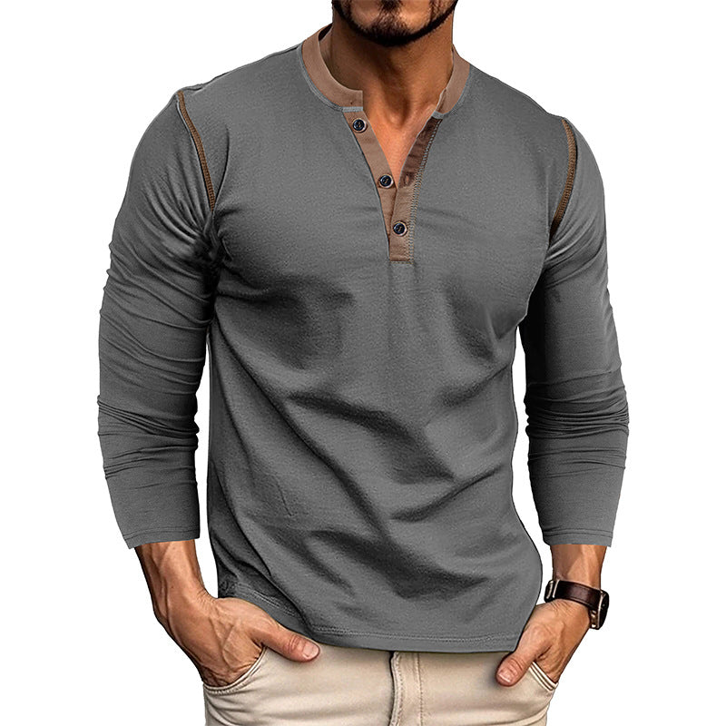 Men's Classic Henley Shirt - Long Sleeve - Button Placket - Casual Fit