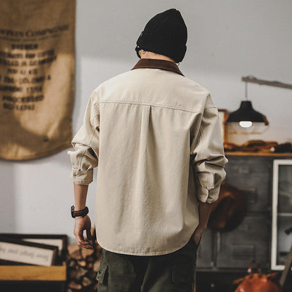 Men’s Workwear Jacket – Canvas Fabric – Loose Fit – Button Front – Utility Pockets
