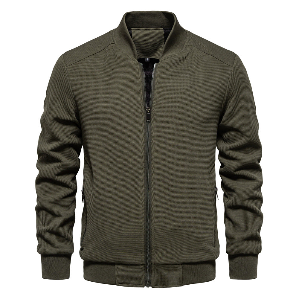 Men’s Bomber Jacket – Slim Fit – Textured Fabric – Zipper Front – Ribbed Trims