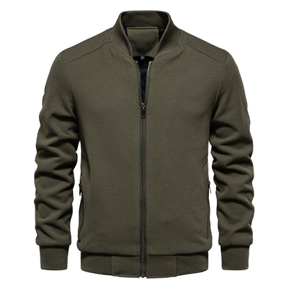 Men’s Bomber Jacket – Slim Fit – Textured Fabric – Zipper Front – Ribbed Trims