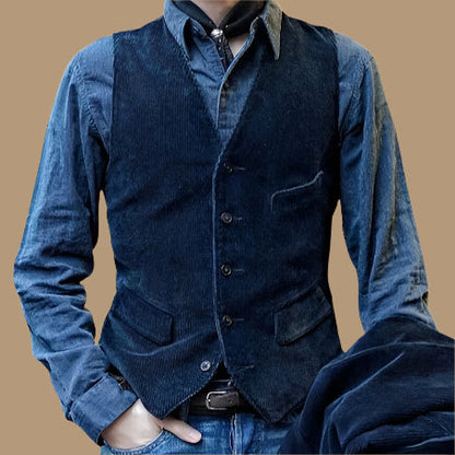 Men’s Vest – Tailored Fit – Corduroy Texture – Button Front – Waist Length Classic