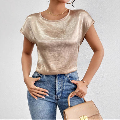 Women’s Short Sleeve Shirt – Relaxed Fit – Luxury Fabric – Shimmering Finish