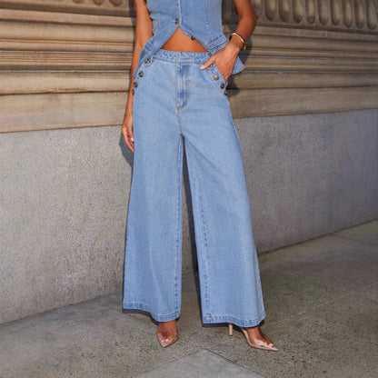 Women’s Denim Vest – Tailored Fit – Button-Down – Waist-Length Structured Design