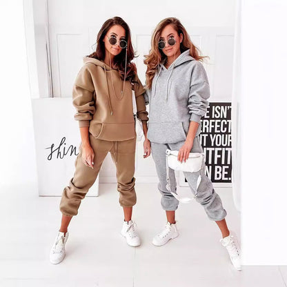 Women’s Tracksuit Set – Relaxed Fit – Cotton Blend – Hoodie with Elastic Waist & Cuffs