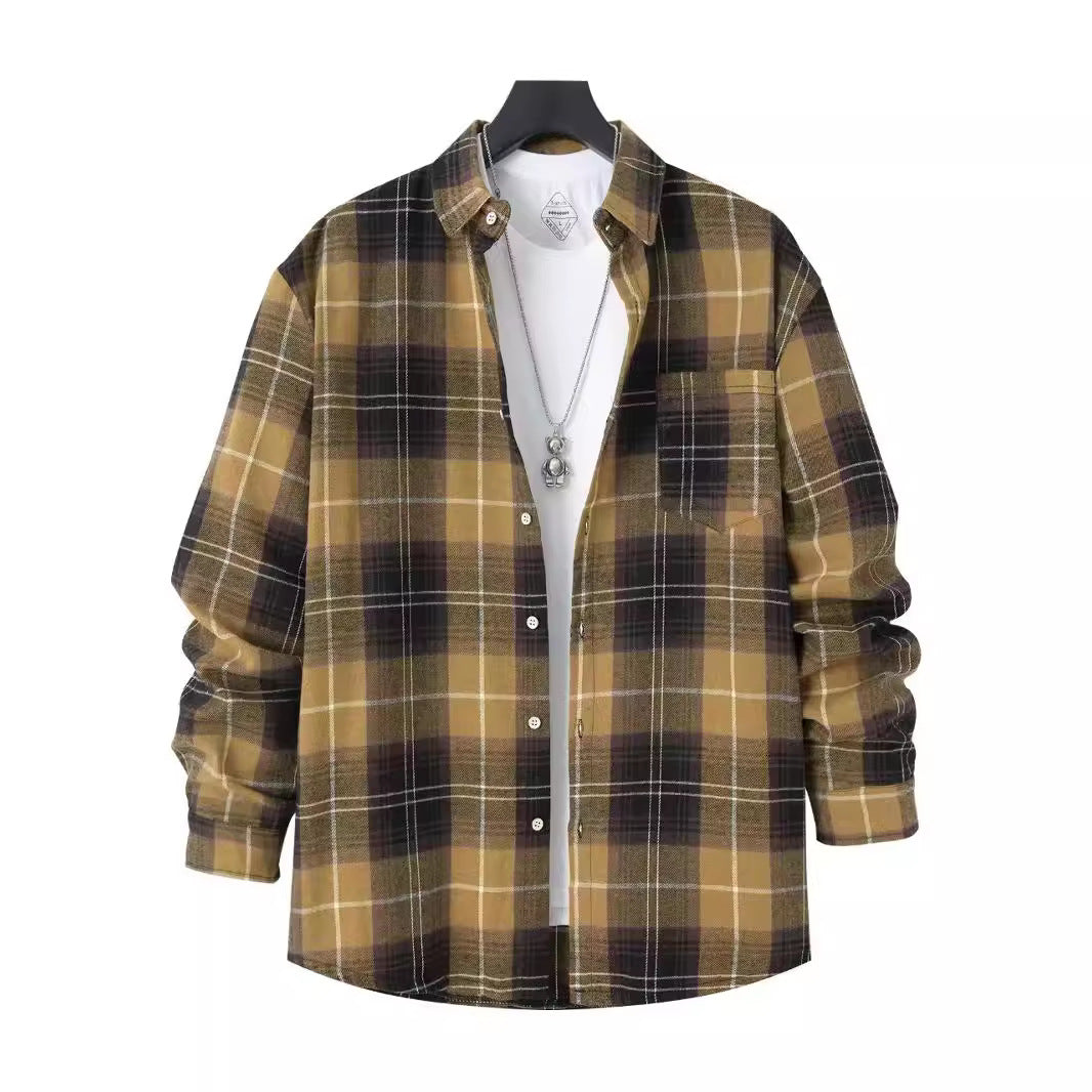 Men’s Checked Shirt – Oversized Fit – Cotton – Long Sleeve with Chest Pocket