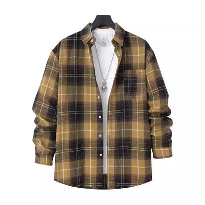Men’s Checked Shirt – Oversized Fit – Cotton – Long Sleeve with Chest Pocket