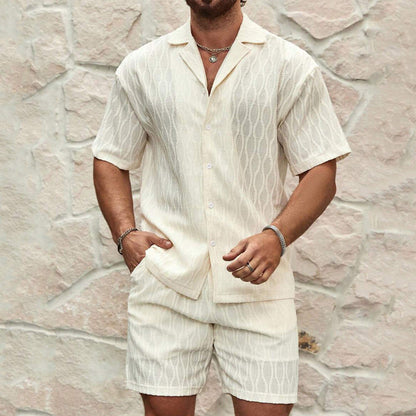 Men’s Two-Piece Set – Lightweight Cotton – Relaxed Fit – Button-Up Shirt and Shorts