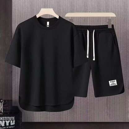 Men’s Athletic Set – Relaxed Fit – Short Sleeve Top & Knee-Length Shorts – Cotton
