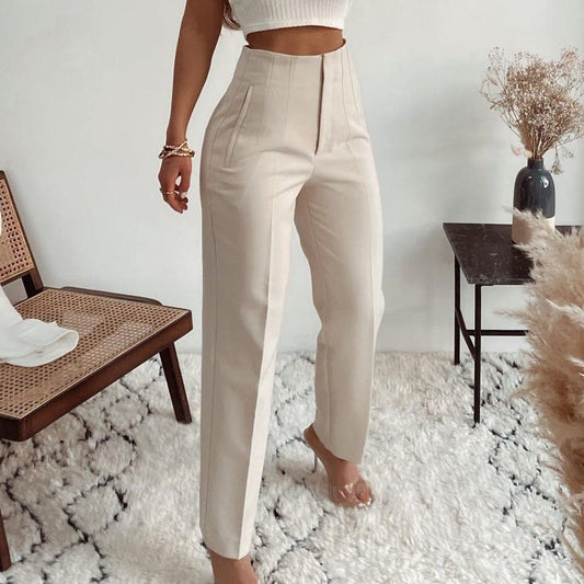 Women’s Trousers – High Waist – Slim Fit – Tailored Pleats – Soft Stretch Fabric – Full Length