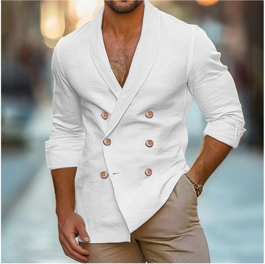 Men’s Cardigan Jacket – Tailored Fit – Double-Breasted – Lightweight Cotton