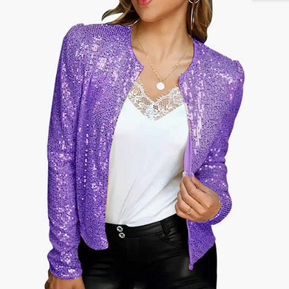 Women’s Tailored Jacket – Sequin Embellished – Fitted Silhouette – Long Sleeve – Open Front