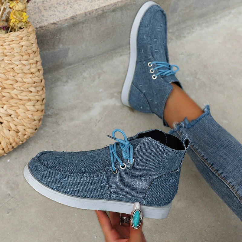 Women’s Low-Top Sneakers – Canvas – Moc-Toe – Lace-Up – Patterned Casual Fit