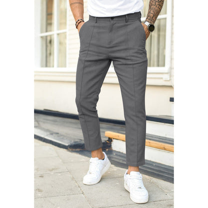 Men’s Casual Trousers – Slim Fit – Double Pleat Front – Ankle Length – Belt Loop Waist