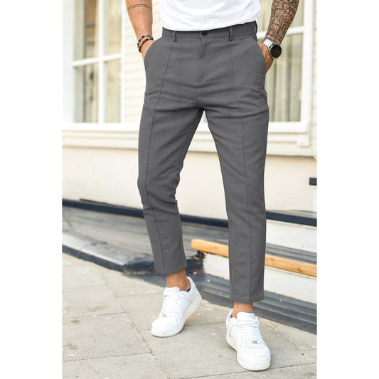 Men’s Casual Trousers – Slim Fit – Double Pleat Front – Ankle Length – Belt Loop Waist