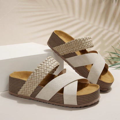 Women’s Platform Sandals – Criss-Cross Woven Straps – Open Toe – Cushioned Footbed