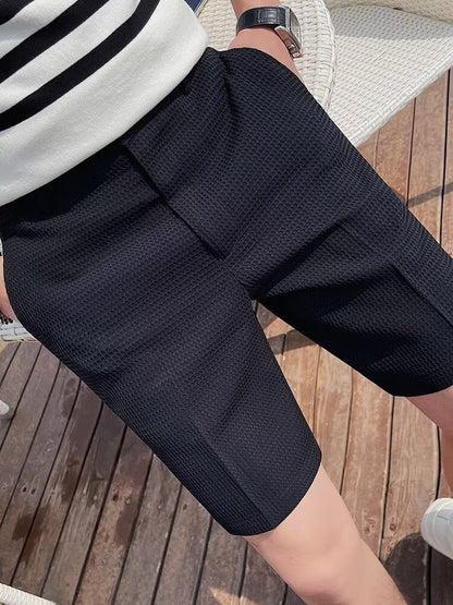 Men’s Tailored Shorts – Slim Fit – Breathable Blend – Button Waist – Knee Length