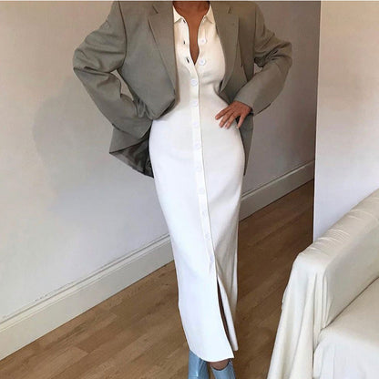 Women’s Shirt Dress – Slim Fit – Button Down – Collared – Midi to Full Length