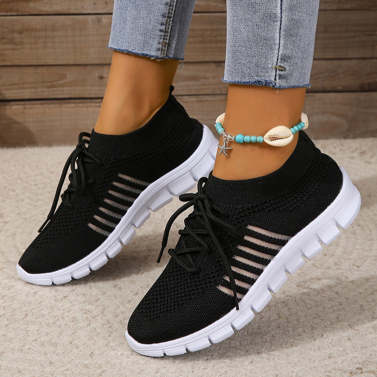 Women’s Athletic Sneakers – Flyknit Mesh – Cushioned Sole