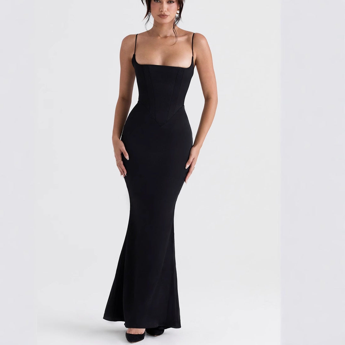 Women’s Maxi Dress – Bodycon Fit – Spaghetti Straps – Corset Seam – Evening Wear