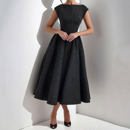 Women’s Midi Dress – Sleeveless – Slim Fit – Flared Skirt – Round Neck Elegant Style