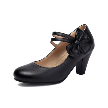 Women’s High Heel Shoes – Dual Strap – Bow Detail – Low-Cut Vamp – Sleek Finish