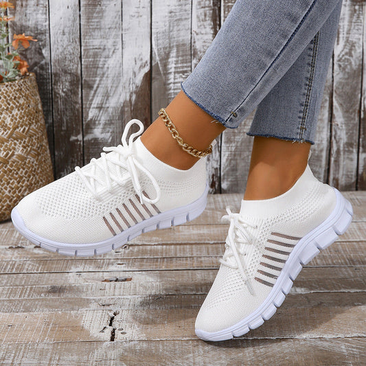 Women’s Athletic Sneakers – Flyknit Mesh – Cushioned Sole