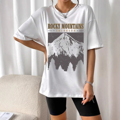 Women’s Oversized T-Shirt – Cotton Blend – Graphic Print – Round Neck – Short Sleeve